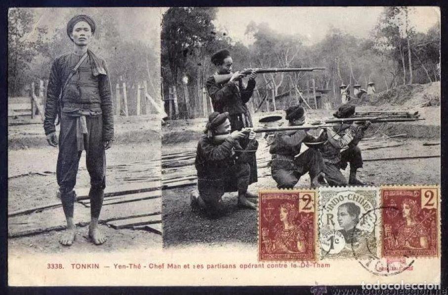 Postales: Vietnam. *Tonkin. Yen-Th&eacute;. Chef Man et ses partisans op&eacute;rant contre le De-Tham* Circulada 1911.