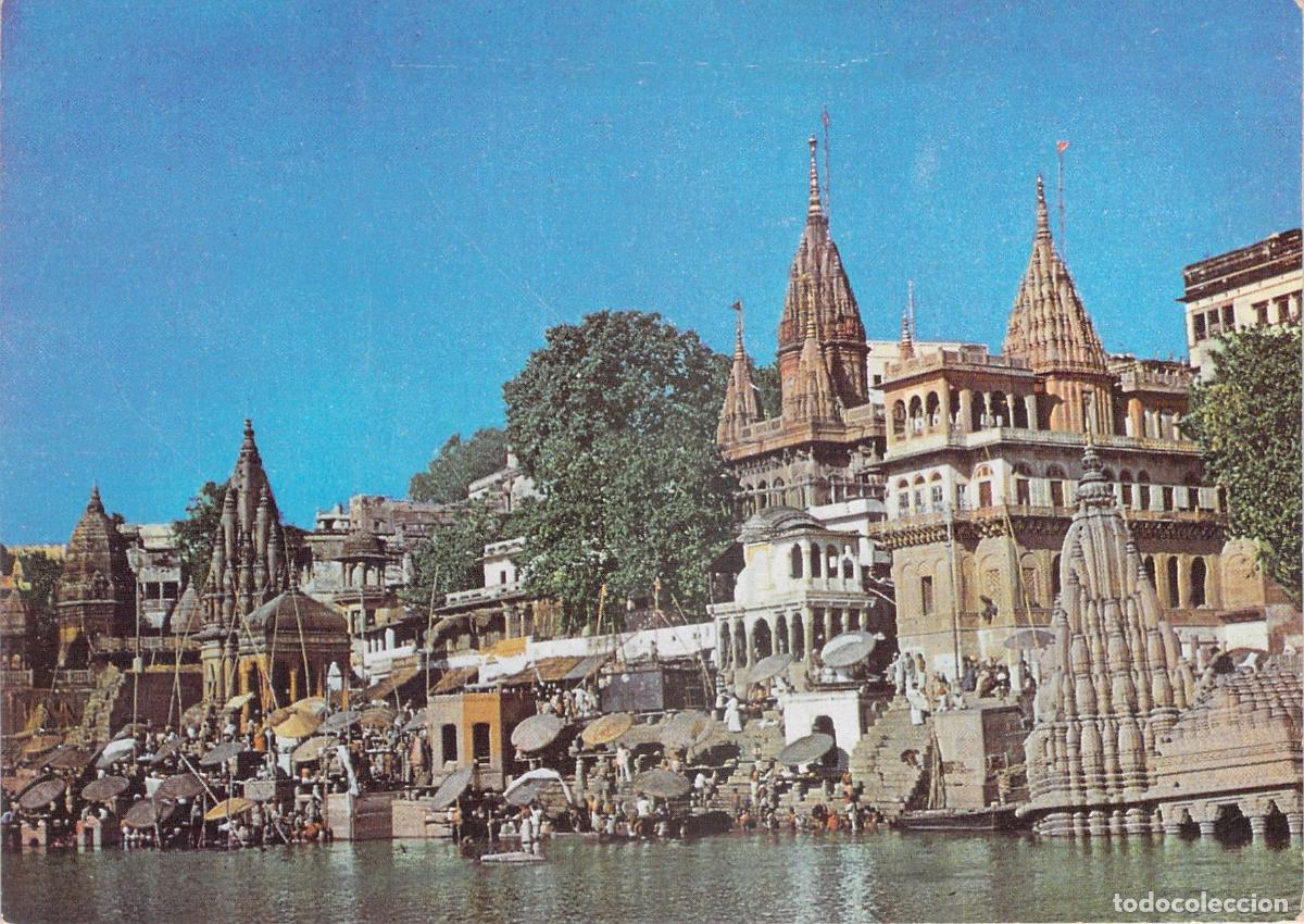 Postales: Postal de Varanasi India Ghats de Ba&ntilde;o y Templos del Ganges