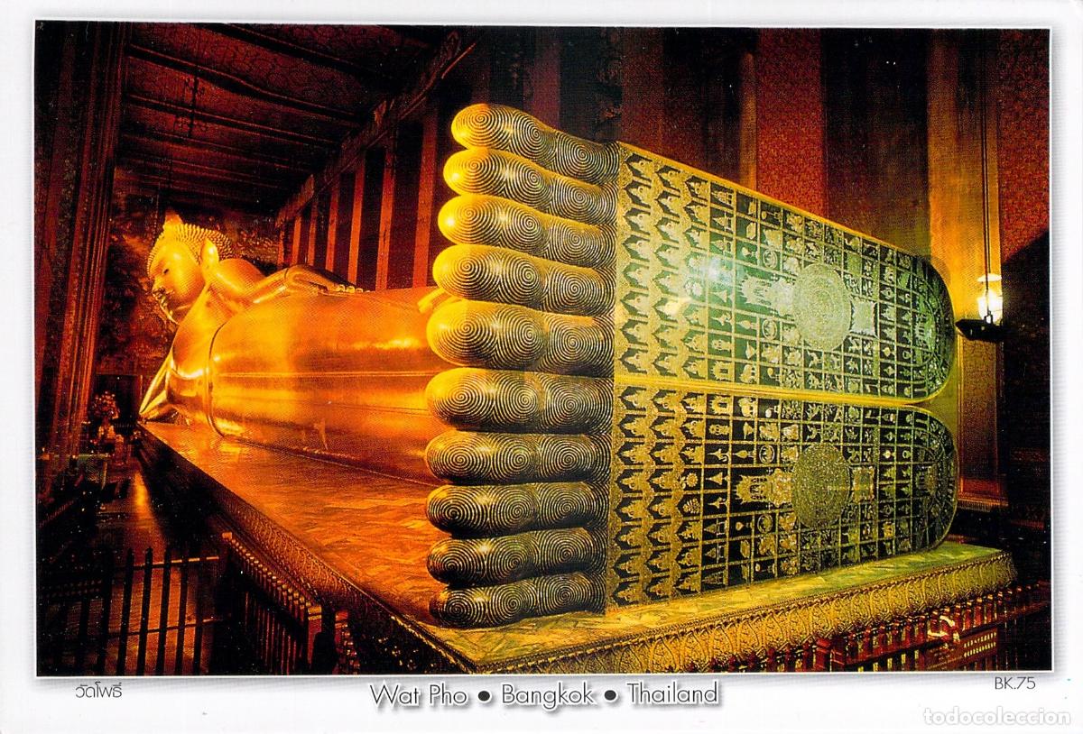 Postales: Postal del Buda Reclinado en el Templo Wat Pho, Bangkok, Tailandia