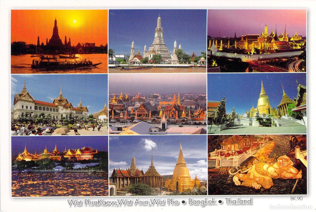 Postales: Postal Tur&iacute;stica de Bangkok Templos Wat Arun Wat Pho y Wat Phra Kaew