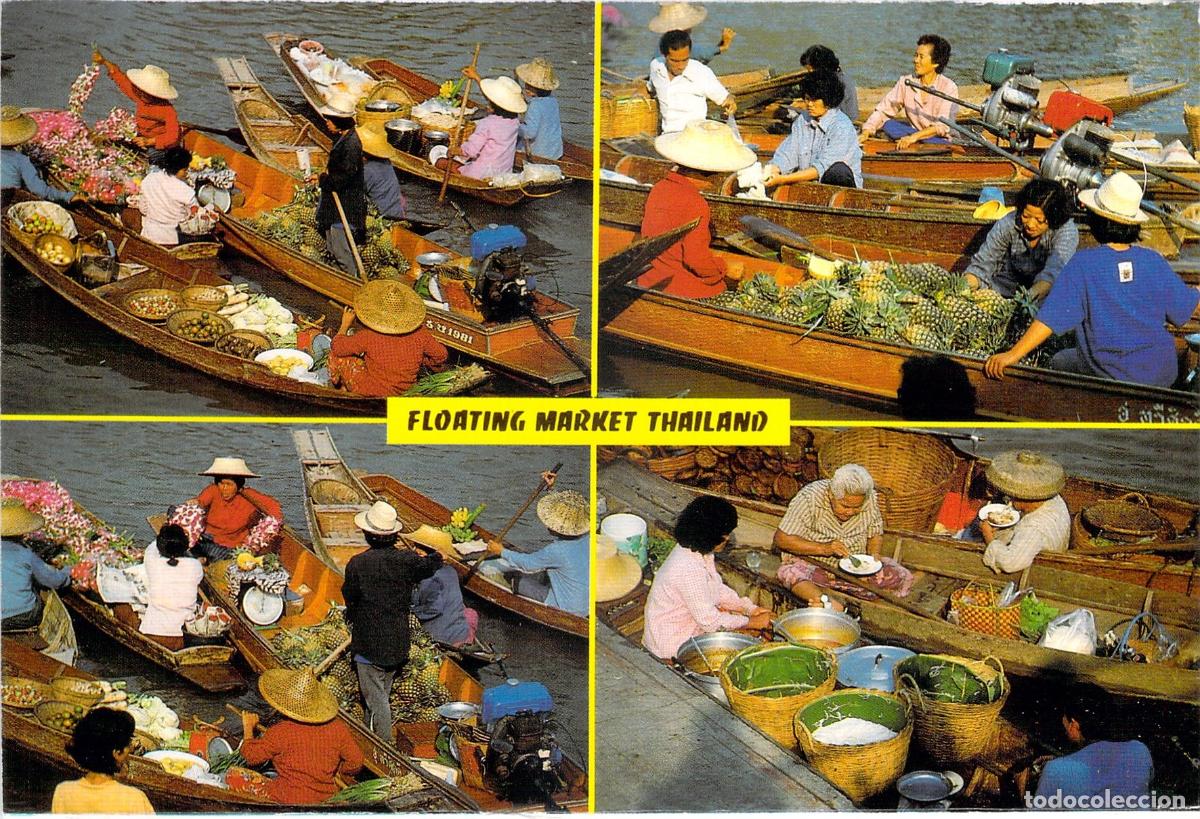 Postales: Postal del Mercado Flotante en Bangkok, Tailandia