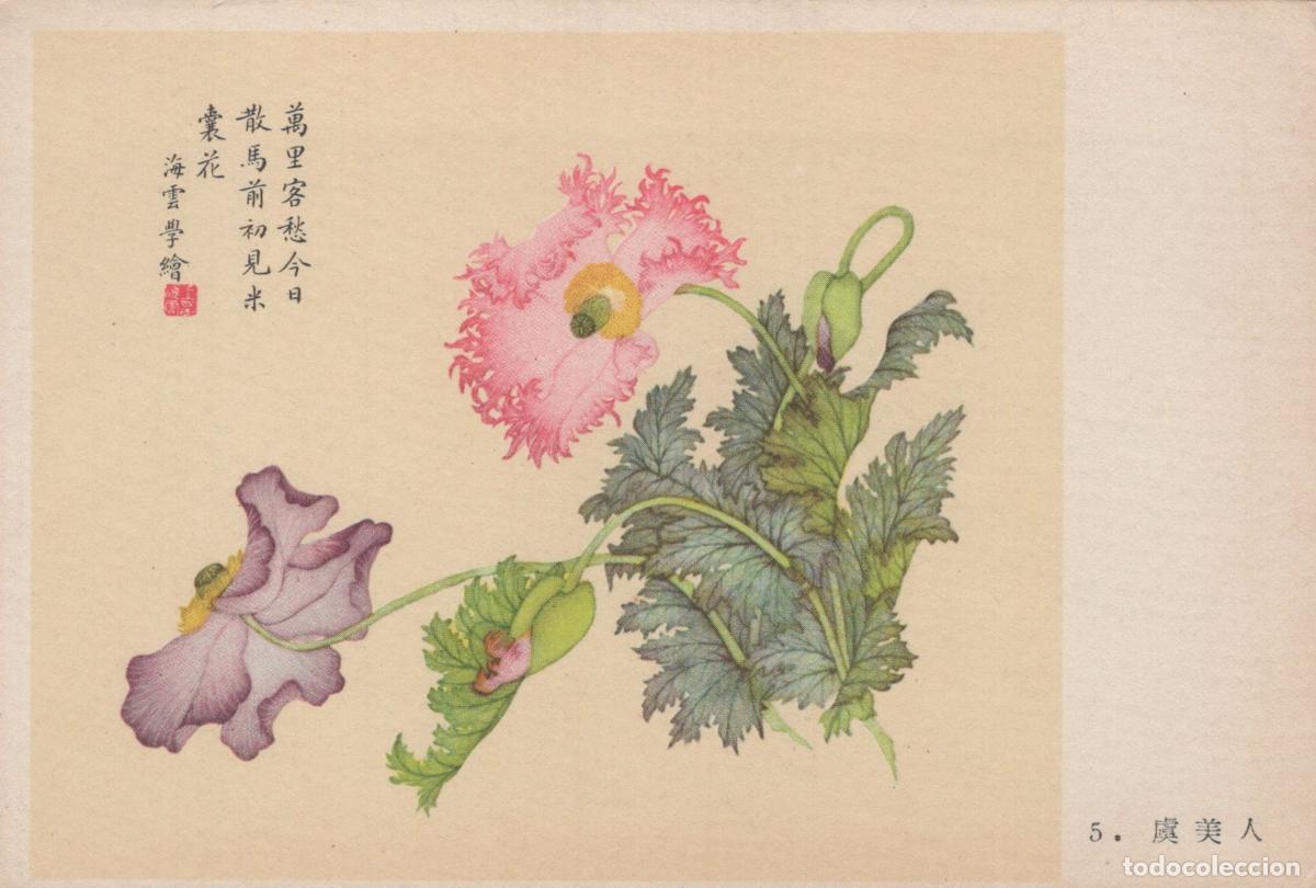 Postales: China Beijing Corn Poppy Flowers Botanical Art Painting Unposted *YAS685