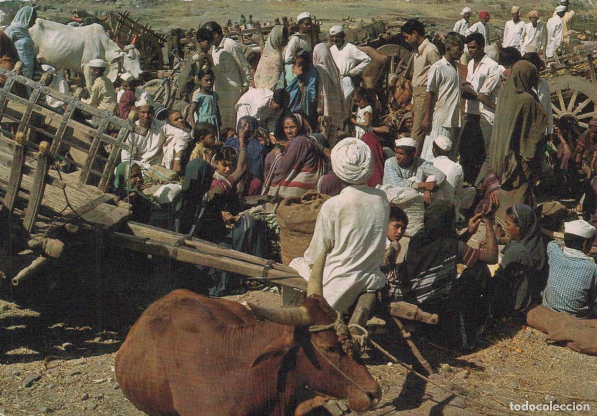 Postales: India Mumbai Bombay Busy Indian Market Scene With People and Ox Carts *YAR748