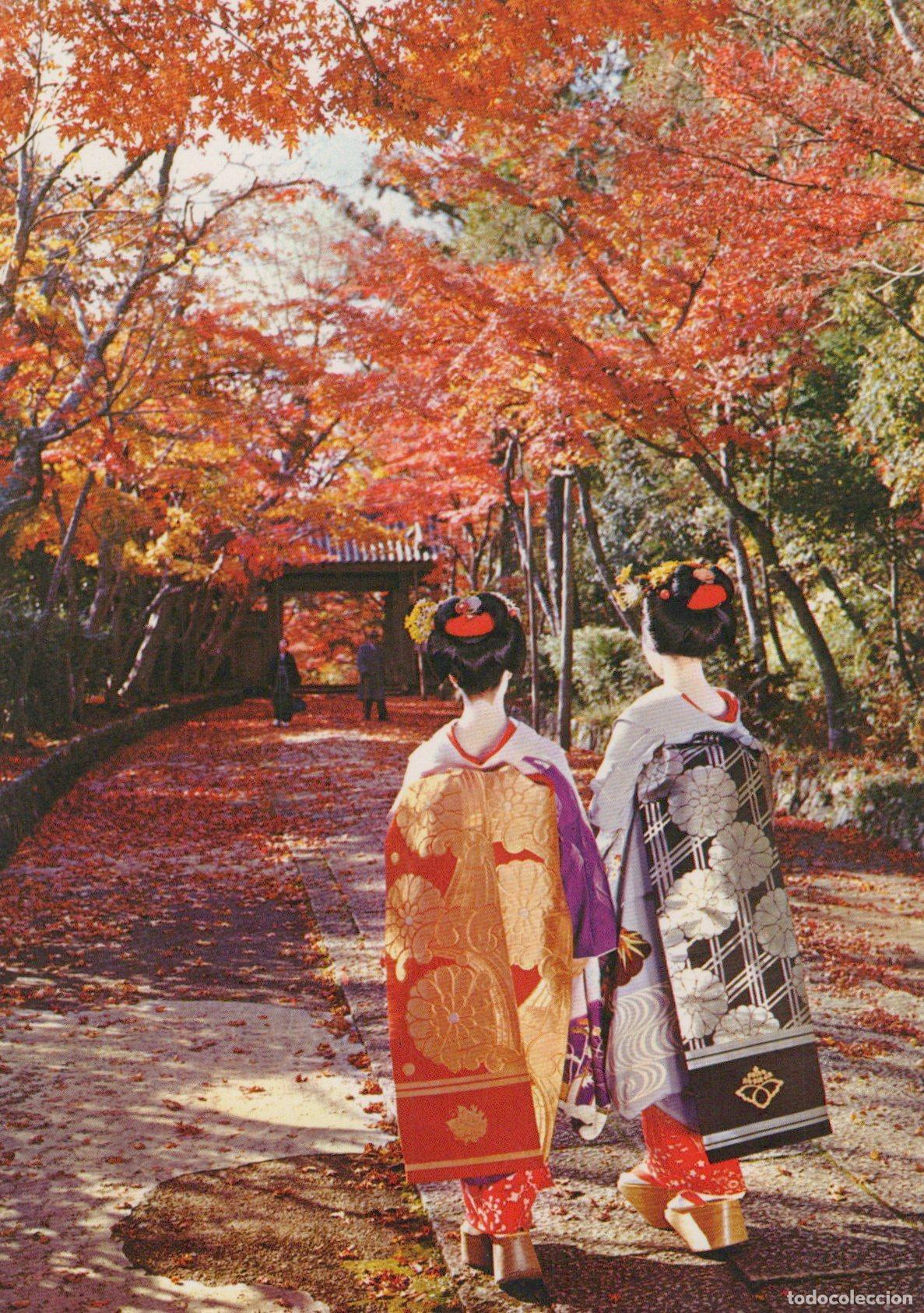 Postales: Japan Kyoto Maiko Dancers At Komyoji Temple Autumn Foliage Unposted *YAX898