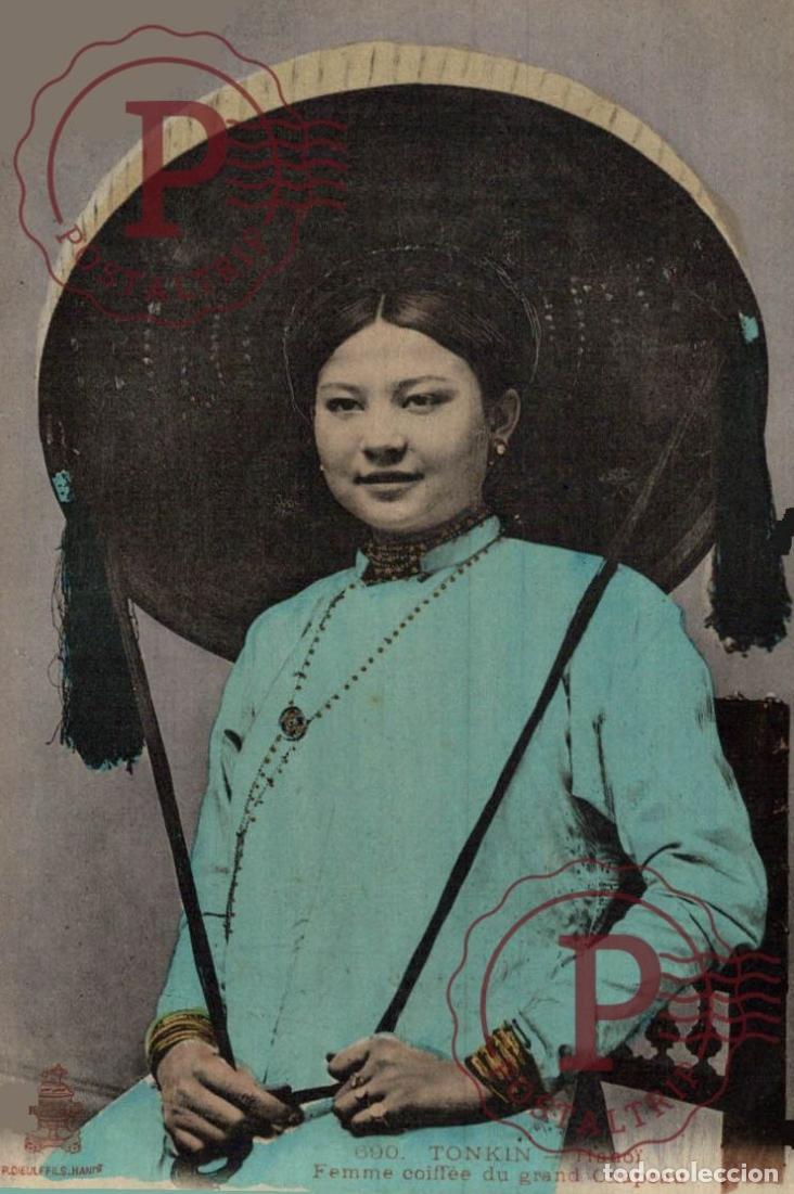 Postales: Asie - vi&ecirc;t - nam INDOCHINA Tonkin, Indochine, Hanoi, femme coiff&eacute;e du grand chapeau