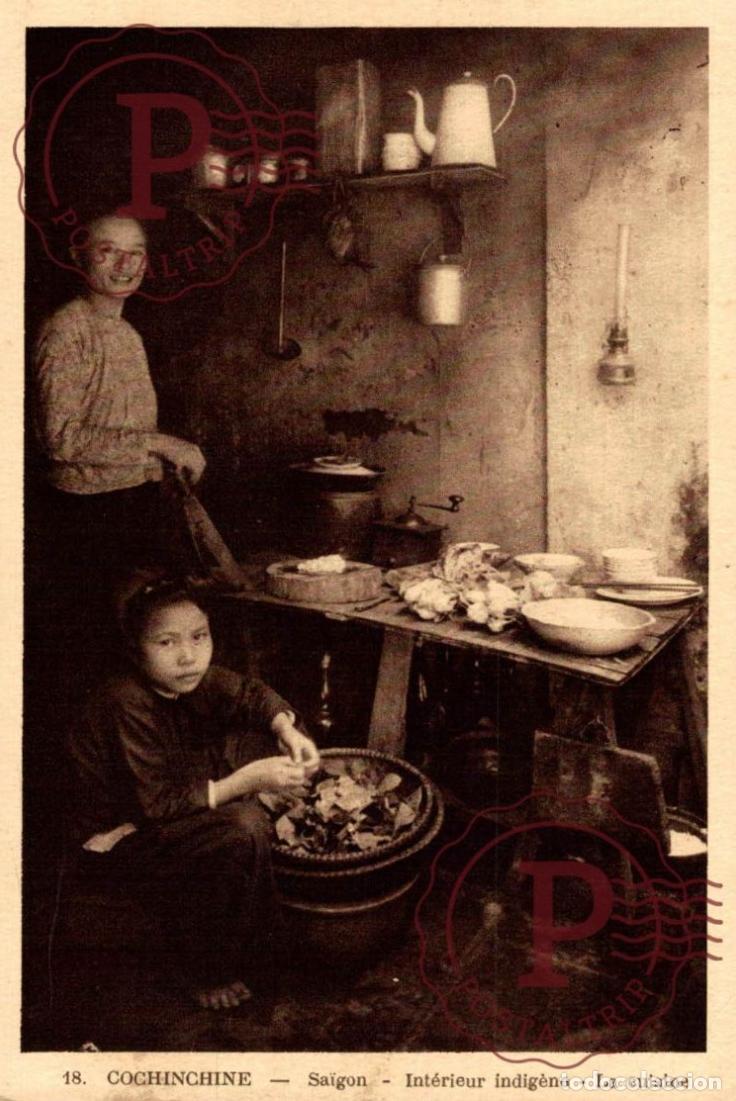 Postales: VIETNAM. COCHINCHINE - SAIGON - Int&eacute;rieur indig&egrave;ne - La Cuisine