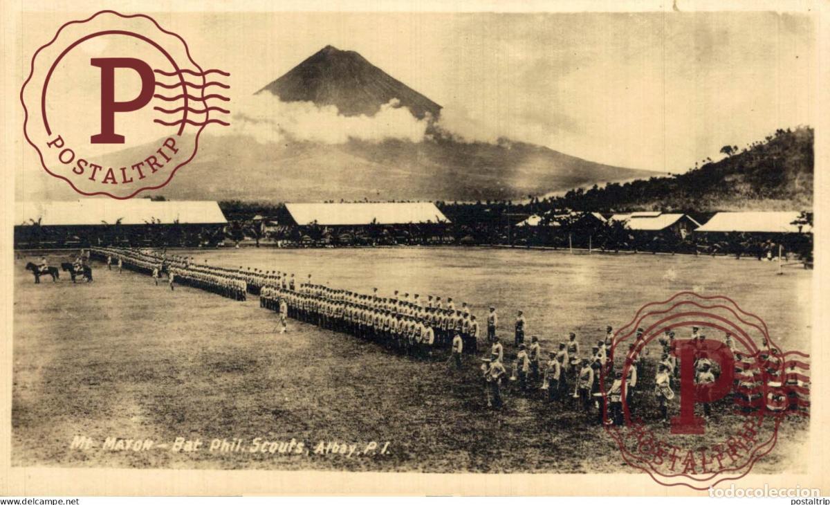 Postais: FILIPINAS. PHILIPPINES. RPPC. MT. MAYON BAT PHIL SCOUTS. ALBAY.