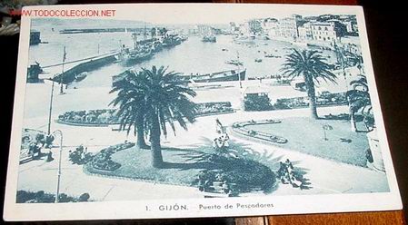 Postais: ANTIGUA  POSTAL DE  GIJON  - 1943 -  PUERTO DE PESCADORES - FOTO ROISIN - CIRCULADA