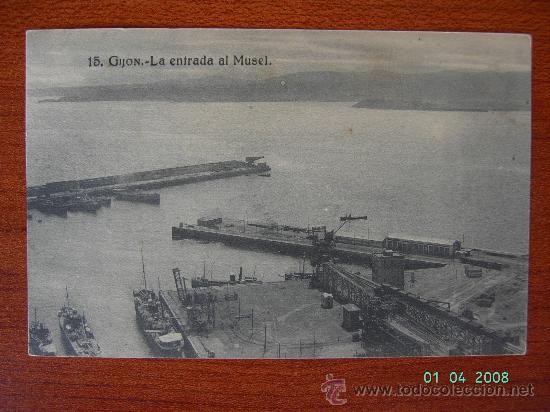 Postales: GIJ&Oacute;N - LA ENTRADA AL MUSEL - Foto 1