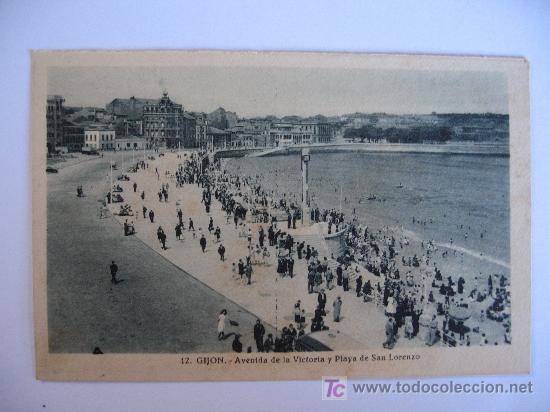 Cartoline: GIJON - AVENIDA DE LA VICTORIA Y PLAYA DE SAN LORENZO