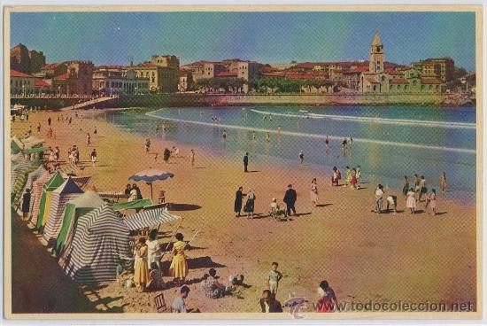 Postales: POSTAL DE GIJON PLAYA SAN LORENZO