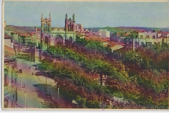 Cartes Postales: POSTAL DE GIJON IGLESIA DE SAN LORENZO Y CALLE COVADONGA