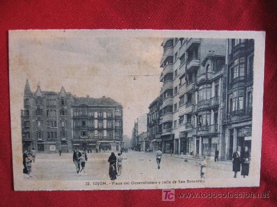 Cartoline: GIJON - PLAZA DEL GENERALISIMO Y CALLE SAN BERNARDO