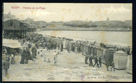 Postales: GIJ&Oacute;N : Matos - Paseos en la Playa - Foto 1