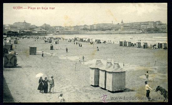 Postales: GIJ&Oacute;N : Matos - Playa en Baja Mar - Foto 1