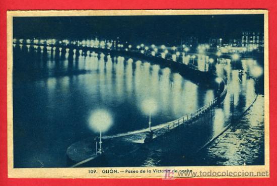 Postais: GIJON, PASEO DE LA VICTORIA DE NOCHE,   P33962