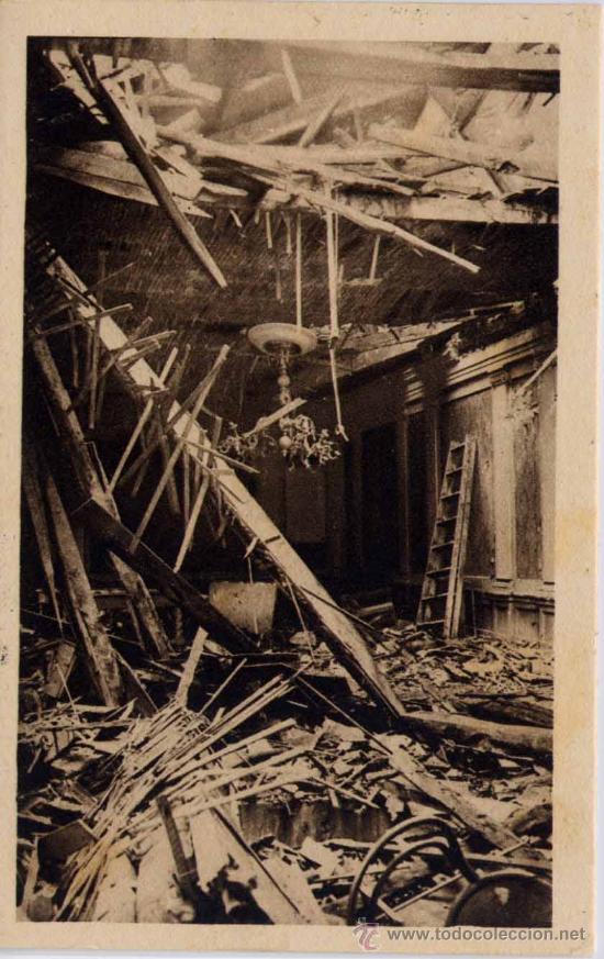 Postcards: OVIEDO(ASTURIAS).-DETALLE DEL SAL&Oacute;N DEL AYUNTAMIENTO EN RUINAS POR EL CA&Ntilde;ONEO MARXISTA