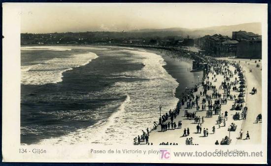 Cartoline: GIJON : Ed. Arribas N&ordm; 134 - Paseo de la Victoria y Playa