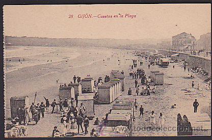 Postales: POSTAL GIJON CASETAS EN LA PLAYA - Foto 1