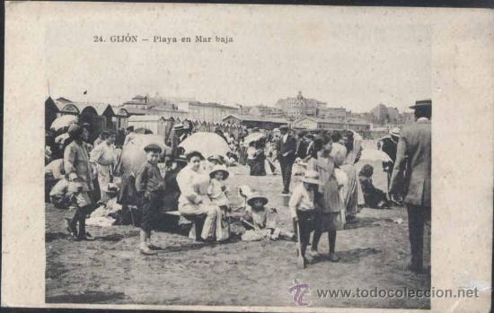 Postales: GIJ&Oacute;N.- PLAYA EN MAR BAJA - Foto 1