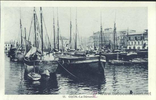 Postales: GIJ&Oacute;N (ASTURIAS).- LA DARSENA - Foto 1
