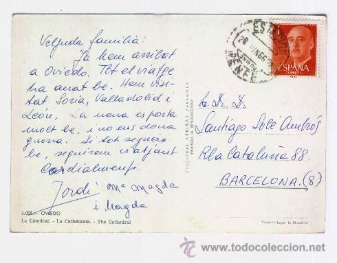 Postales: OVIEDO - LA CATEDRAL (CIRCULADA 1966) - Foto 2