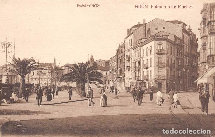 Postales: GIJ&Oacute;N.- ENTRADA A LOS MUELLES - Foto 1