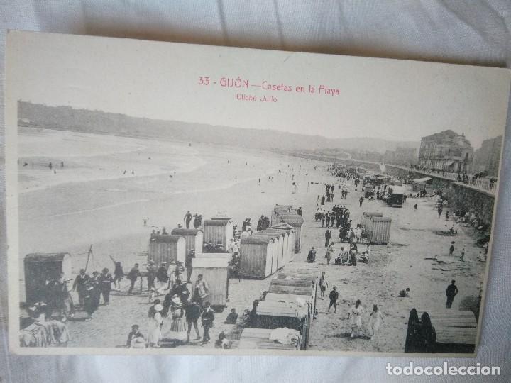 Postales: CASETAS EN LA PLAYA. GIJ&Oacute;N. 1920. - Foto 1