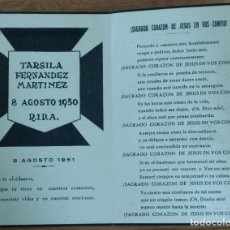 Postales: RECORDATORIO FÚNEBRE, TARSILA FERNANDEZ MARTINEZ 1950 COVADONGA. ASTURIAS.. Lote 129072779