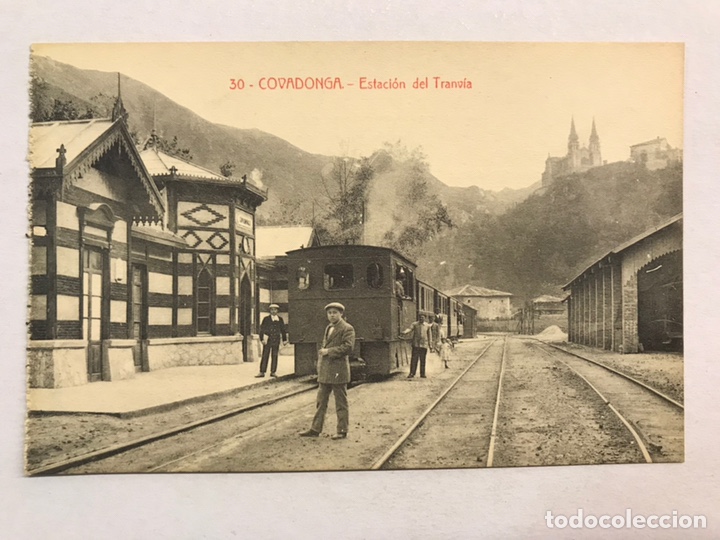 Cartoline: COVADONGA. Postal Animada No. 30, Est&aacute;cion del Tranvia. Edita: Colecci&oacute;n V. Ero (h.1930?)