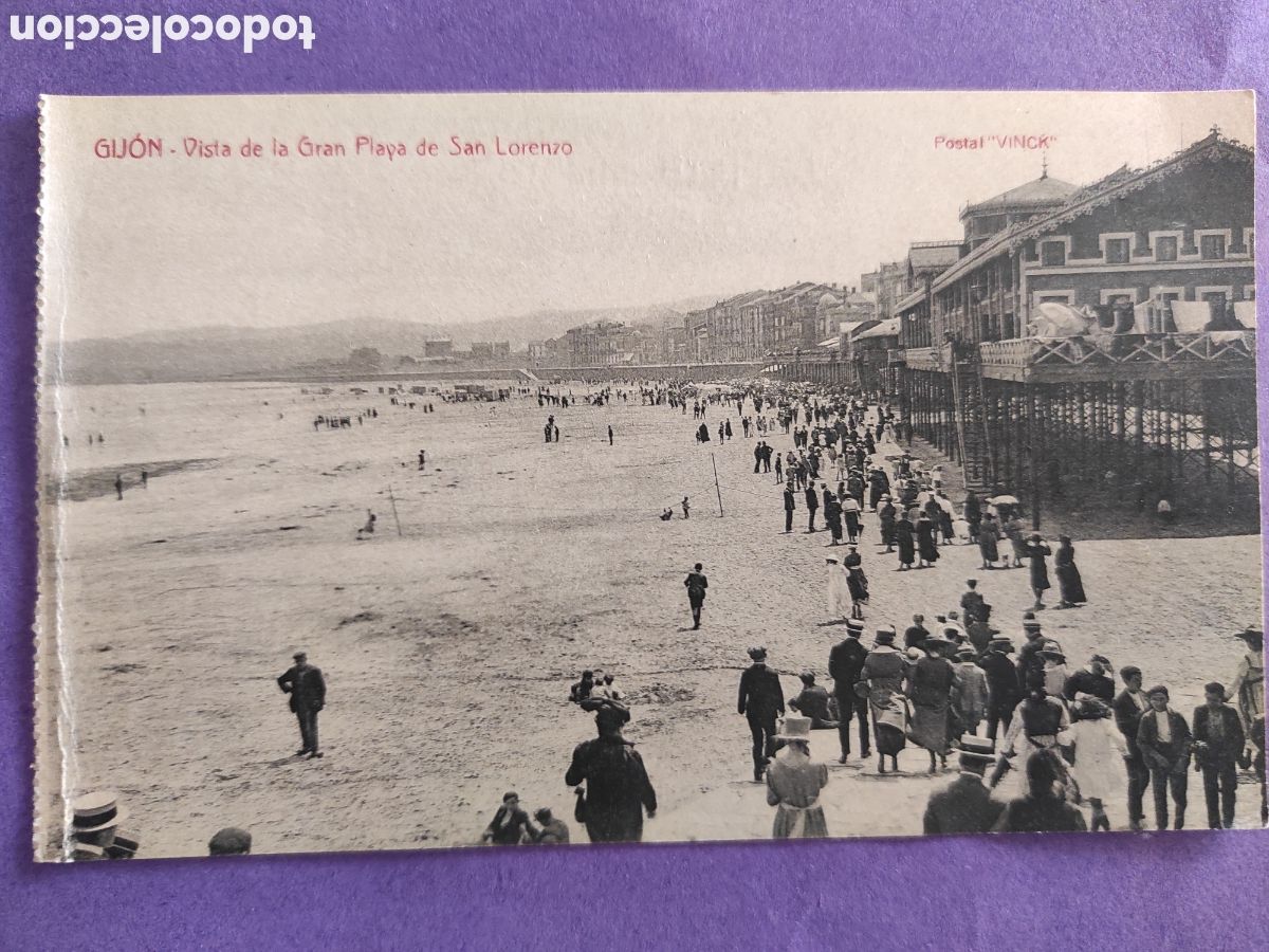 Postales: TARJETA POSTAL GIJON.- ASTURIAS.- VISTA DE LA GRAN PLAYA DE SAN LORENZO.- POSTAL VINCK.-