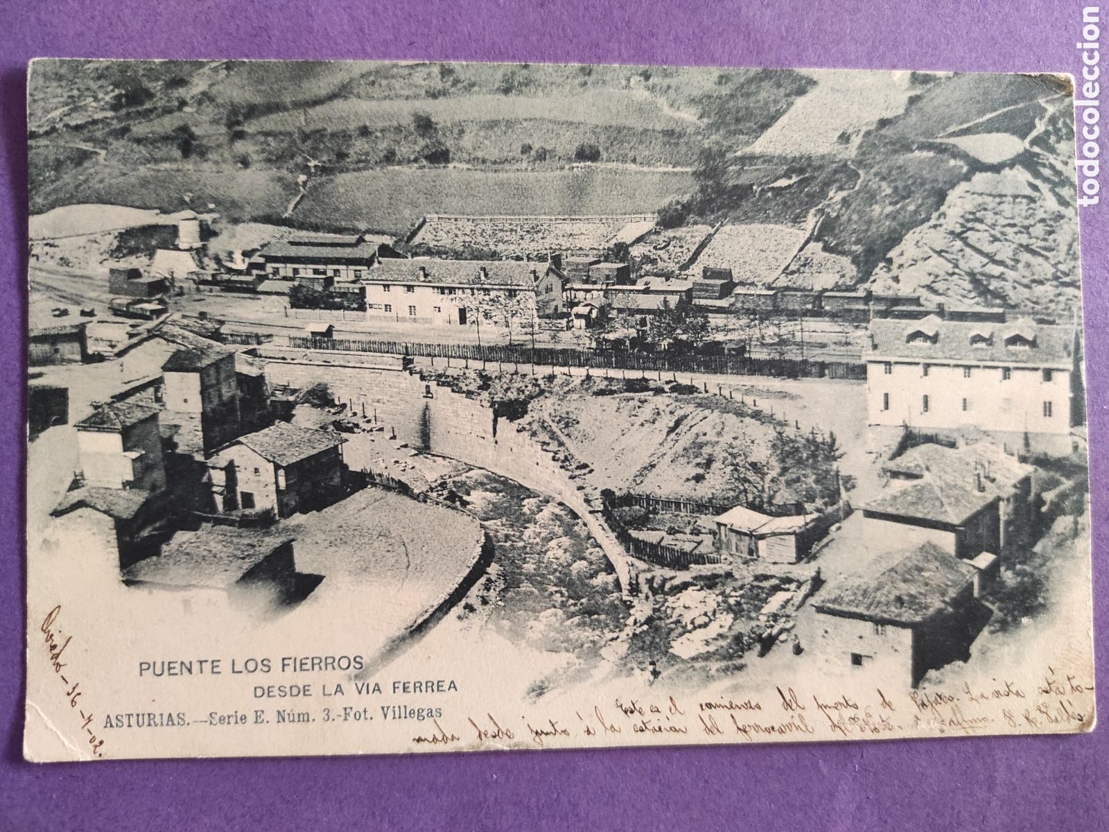 Postales: POSTAL.- ASTURIAS.- PUENTE DE LOS FIERROS DESDE LA VIA FERREA.- FOT. VILLEGAS.- CIRCULADA 1902.
