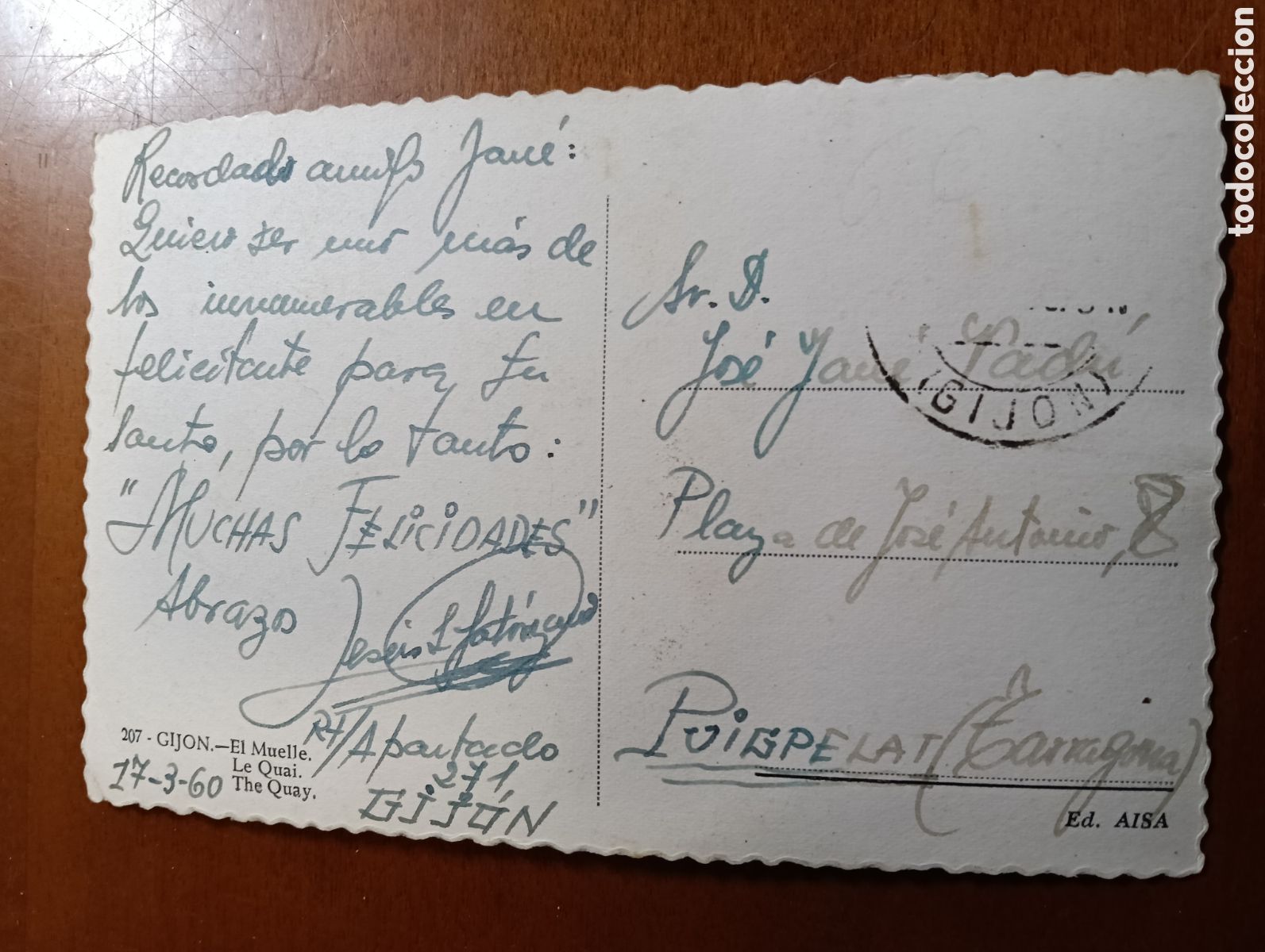 Postales: Postal de Gij&oacute;n, el muelle, ediciones AISA, circulada - Foto 2