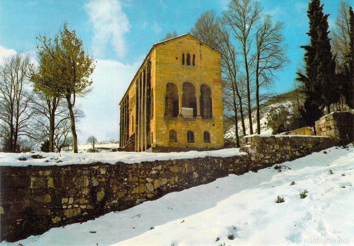 Postales: Postal de Santa Mar&iacute;a del Naranco en Oviedo, Asturias con nieve