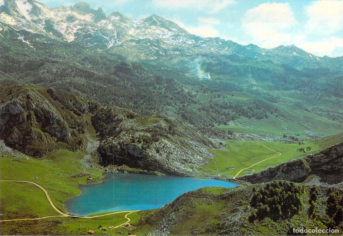 Postales: Postal de los Picos de Europa, Lago de Enol Vista A&eacute;rea