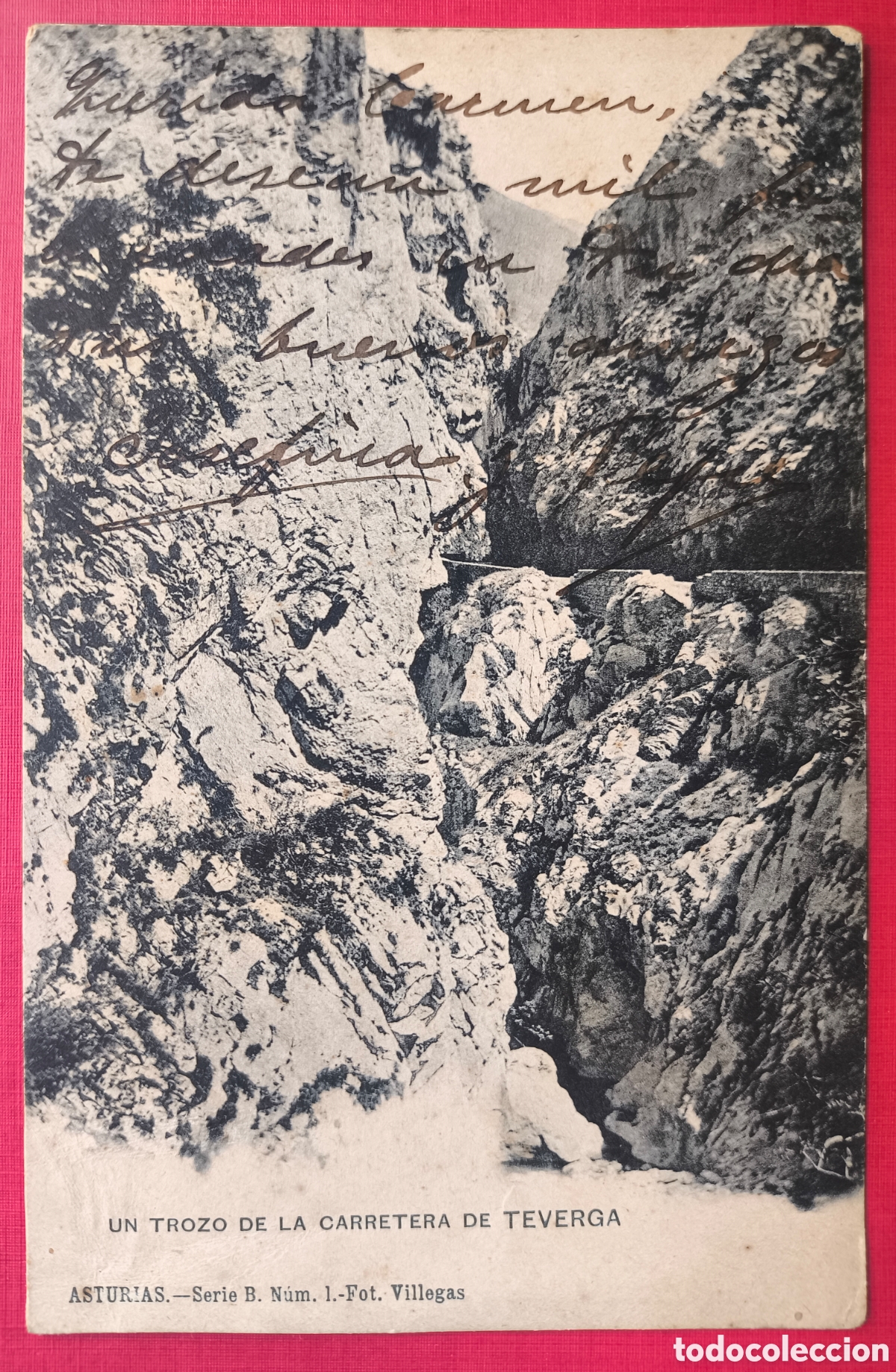 Postales: TEVERGA CARRETERA POSTAL CIRCULADA FOTOTIPIA FOT. VILLEGAS ASTURIAS 1906