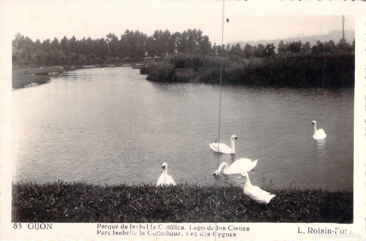 Postales: Postal de Gij&oacute;n, Parque de Isabel la Cat&oacute;lica y Lago de los Cisnes