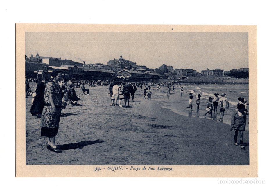 Postales: GIJ&Oacute;N.(ASTURIAS).- PLAYA DE SAN LORENZO.