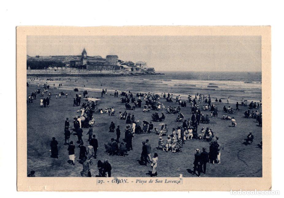 Postales: GIJ&Oacute;N.(ASTURIAS).- PLAYA DE SAN LORENZO.