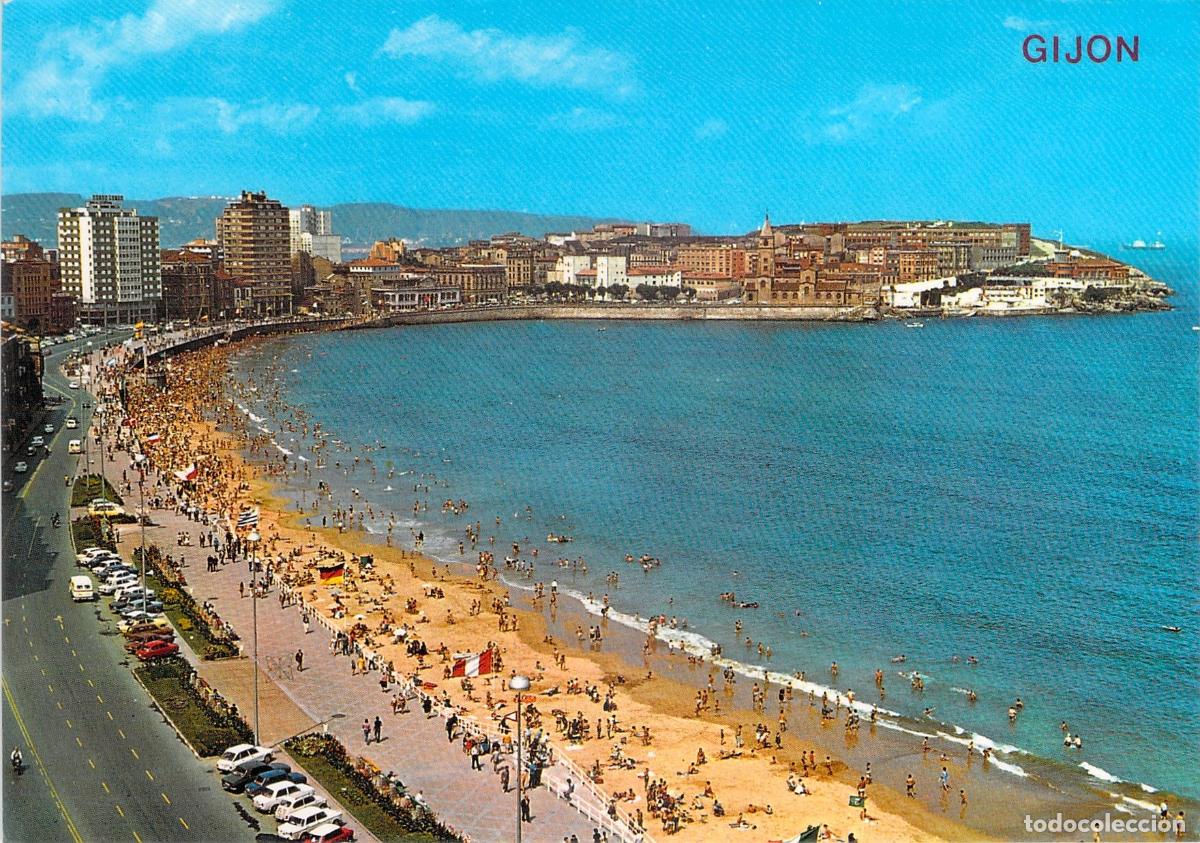 Postales: Postal de la Playa de San Lorenzo en Gij&oacute;n Asturias