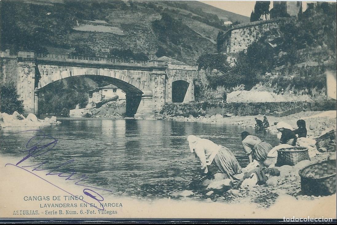 Postales: CANGAS DE TINEO (ASTURIAS) Lavanderas en el Narcea- Serie Foto Villegas