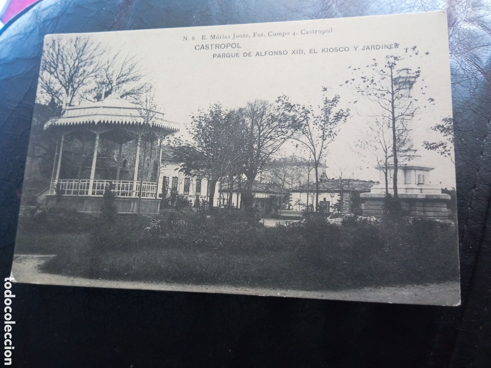 Postales: Antigua postal fotogr&aacute;fica, Castropol, Parque de Alfonso XIII, El Kiosco y Jard&iacute;nes