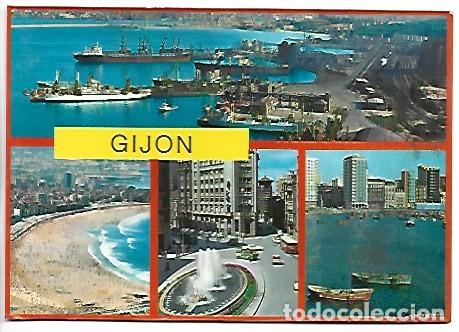 Postales: EL MUSEL, LA PLAYA, PLAZA JOSE ANTONIO Y DARSENA.- GIJON
