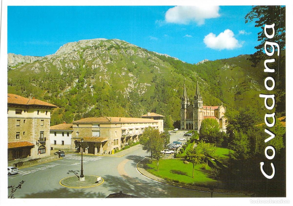 Postales: Postal de Covadonga, Asturias: Bas&iacute;lica y Hospeder&iacute;a