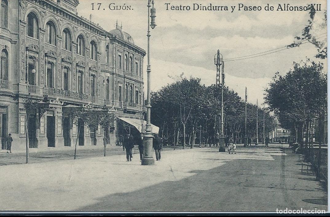 Postales: GIJON (ASTURIAS) - TEATRO DINDURRA Y PASEO DE ALFONSO XII - GRAFOS,MADRID