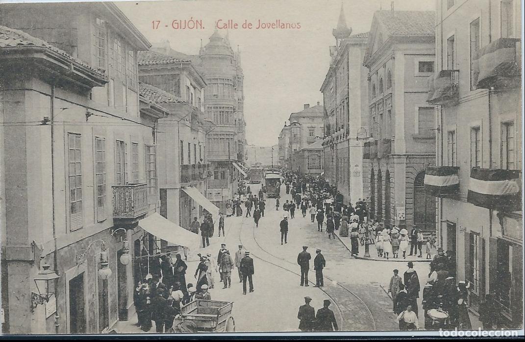Postales: GIJ&Oacute;N (ASTURIAS) - CALLE DE JOVELLANOS - ED. F. MATAS
