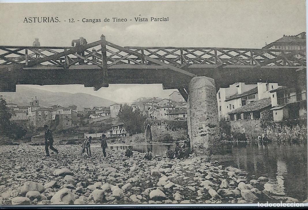 Postales: CANGAS DE TINEO (ASTURIAS) - VISTA PARCIAL - LIBRER&Iacute;A Y PAPELER&Iacute;A LA NUEVA