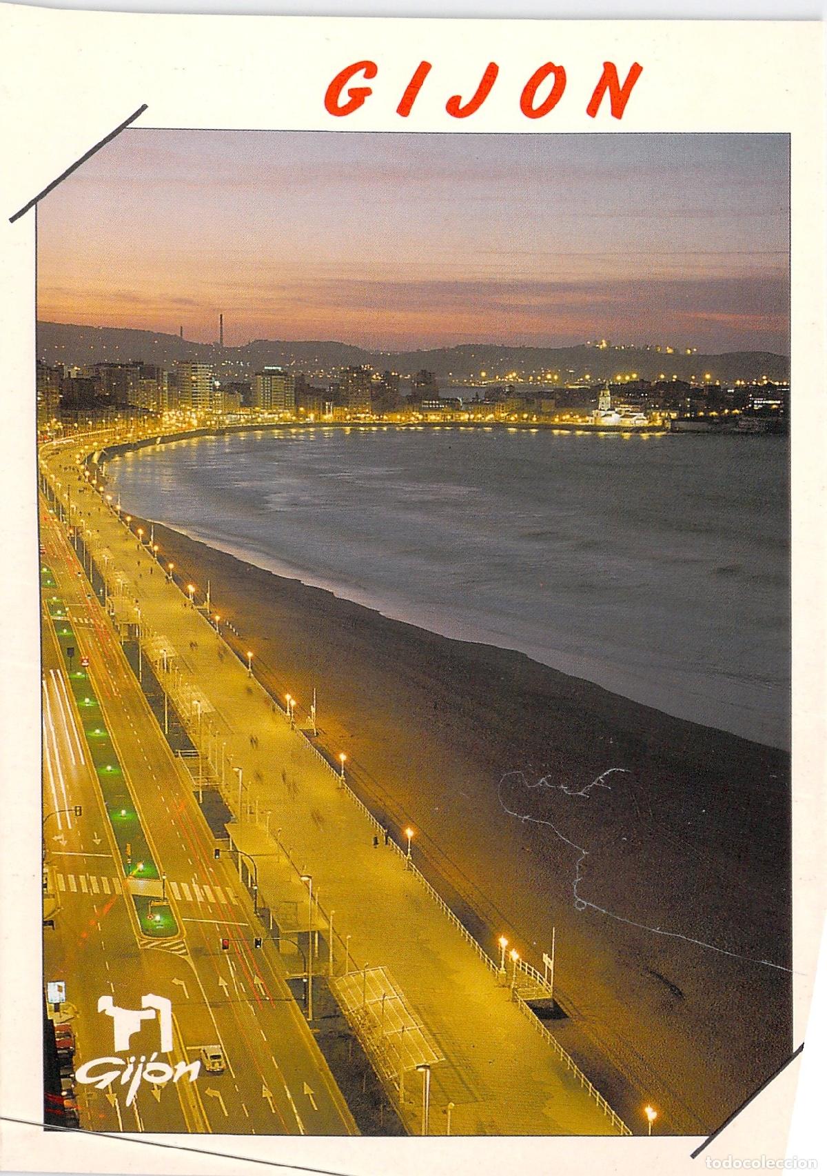 Postales: Postal de la Playa de San Lorenzo en Gij&oacute;n - Vista Nocturna