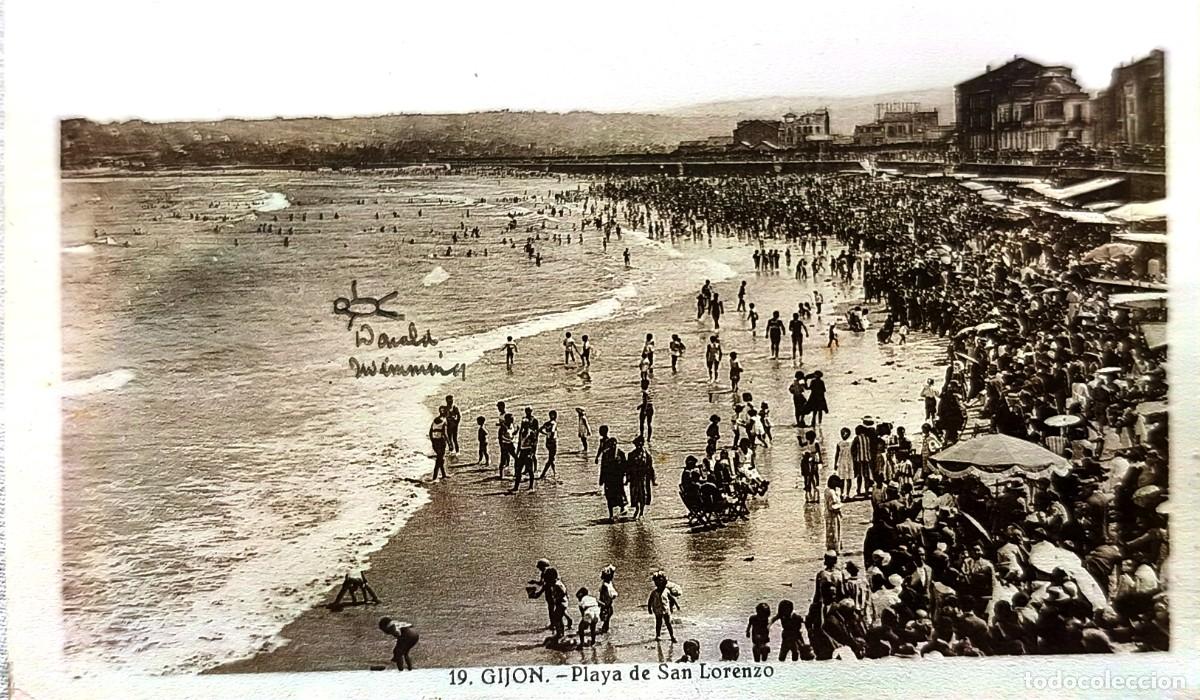 Postales: Gij&oacute;n. Playa de San Lorenzo
