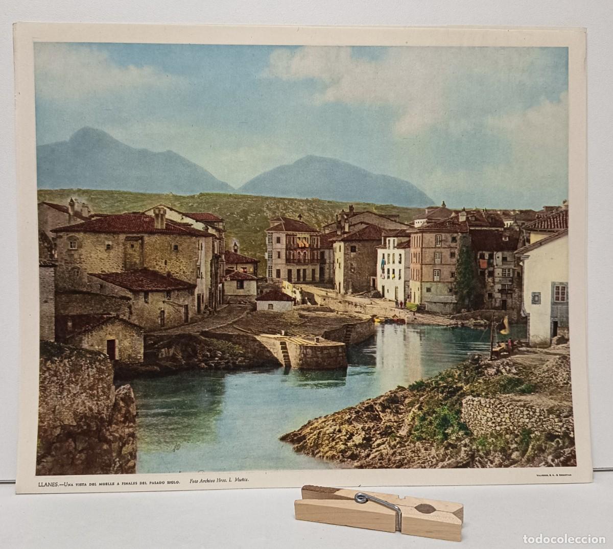 Postales: LLANES. Una vista del muelle finales s. XIX. Foto archivo Hros. L. Mu&ntilde;iz. (ASTURIAS)